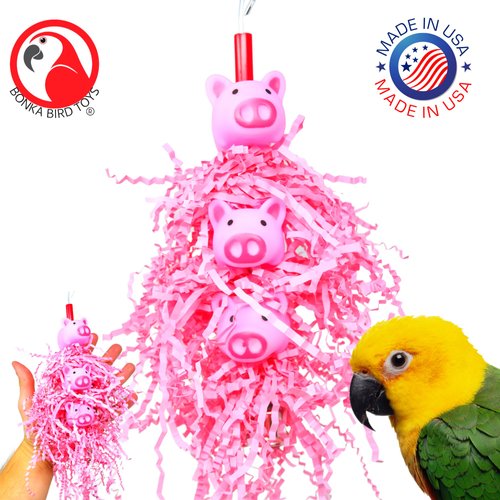 Bonka Bird Toys 2959 Three Little Pigs 9" x 3.50", Parrot, Chew Preen Cage Toy, Conure, Cockatiel, Parakeet, and Similar