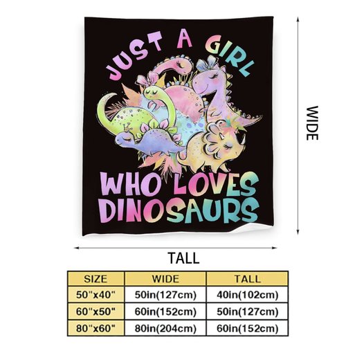 Just A Girl Who Loves Dinosaurs Blanket Cute Dinosaurs Decor Throw Blanket Gifts for Girls Super Warm Soft Plush Lightweight Fleece Flannel Blanket Winter Bedding Blanket for Kids Adults Women 40"x50"