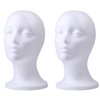 Foraineam 2 Pack Foam Wig Head, Female Mannequin Head Wig Display Stand Holder, Cosmetics Model Head White Foam Heads Glasses Mask Hat Hairpieces Stand