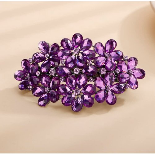 Missgrace Boho Flower Floral Hair Barrette Blue Pink Purple Champagne Bridal Wedding Prom Party Shiny Hair Comb Crystal Rhinestones Women Hair Barrette Clip Hair Accessories for Women (Purple)