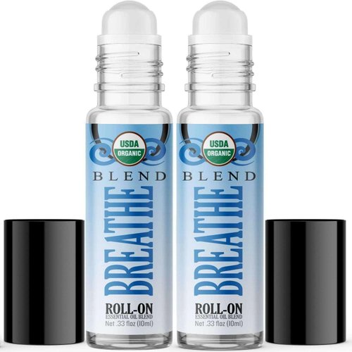Healing Solutions – Breathe Essential Oil Blend, Roll on Perfume, Essential Oil Roller, Aromatherapy Oils, for Travel, Sinus Relief – Organic USDA Certified – 2 Pack