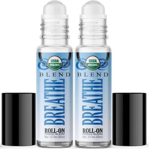 Healing Solutions – Breathe Essential Oil Blend, Roll on Perfume, Essential Oil Roller, Aromatherapy Oils, for Travel, Sinus Relief – Organic USDA Certified – 2 Pack