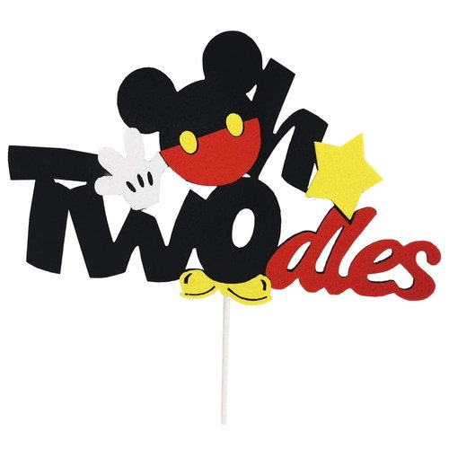 CHuangQi Oh Twodles Cake Topper, Mickey Themed 2nd Birthday Cake Decor, Second Birthday Party Supplies