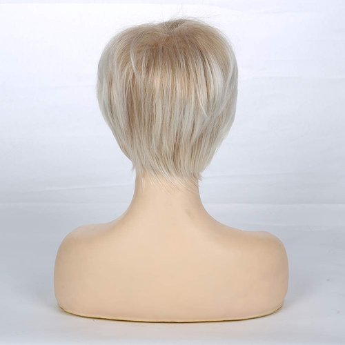 Wiwige Short Layered Blonde Wigs for Women Synthetic Heat Resistant Cosplay Pixie Wig with Wig Cap