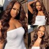 Silky Longess Body Wave Lace Front Wigs Human Hair Pre Plucked, 13x4 Chocolate Brown Human Hair Wigs for Black Women HD Transparent Auburn Wigs Reddish Brown Wigs with Baby Hair 180 Density 20 Inch