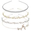 Yxiang 4 Pack Rhinestones Headbands Crystal Bridal Hairbands Thin Silver Metal Hair Band Fancy Metallic Butterfly Head Band Wedding Headpiece for Women Girls