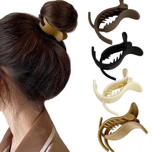 Hair Claw Clip Clamp Inner Toothed Ponytail Buckle Hair Clip Strong Hold Nonslip Grip Solid Color Fashion Durable Hairpin Ponytail Holder Accessories for Women Girls(4Pcs)