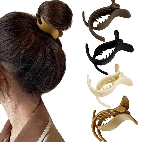 Hair Claw Clip Clamp Inner Toothed Ponytail Buckle Hair Clip Strong Hold Nonslip Grip Solid Color Fashion Durable Hairpin Ponytail Holder Accessories for Women Girls(4Pcs)