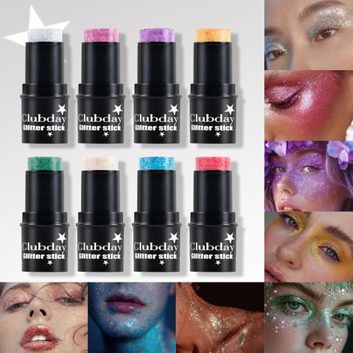 FantasyDay Body Glitter Stick, 4 Colors Mermaid Sequins Glitter Gel for Face and Body, Waterproof Chunky Glitter for Stage Party Club Holographic Glitter Makeup, Blue Face Glitter Gel Eye Glitter