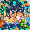HJINGY 140 PCS Dinosaur Birthday Party Decorations, Blue Dinosaur Party Decorations for Boys Includes Dinosaur Balloons, Customized Backdrop, Tablecloth for Dinosaur Baby Shower Decorations