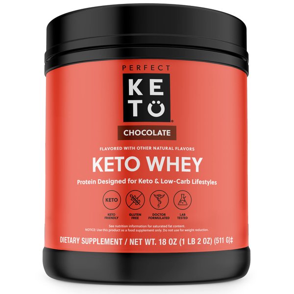 Perfect Keto Pure Whey Protein Powder Isolate Delicious 100% Grass Fed Meal Replacement Shake No Artificials, Gluten Free, Soy Free, Non-GMO (Chocolate)