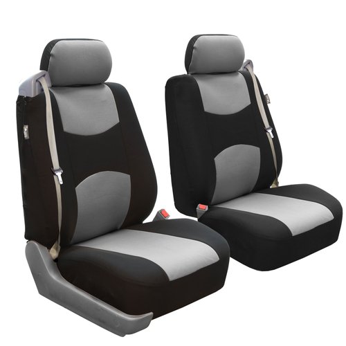 FH Group Front Set Cloth Car Seat Cover for Bucket Seats, 1-Piece Seat Cover, Universal Fit, Airbag Compatible, Seat Covers for SUV, Van, Gray