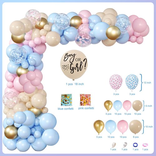 Ylibtool Baby Gender Reveal Decorations Kit,129 pcs Boy or Girl gender Reveal Decorations Party Supplies with Gender Reveal Tablecloths Cake Toppers Fringe Curtains Mom Sash Tissue Paper Paper Pom