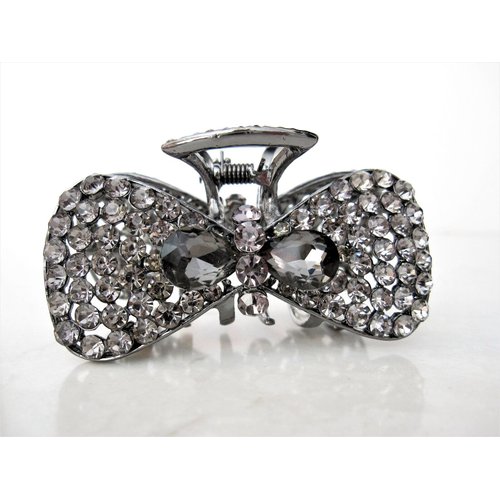 Generic Medium blue or smoke gray crystal bow metal hair claw clip bridal clip (Primary color: Blue)