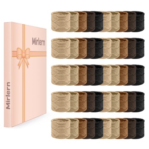 Mirlern 50-Piece Wide Cotton Stretch Hair Ties for Women Girls, No Damage Rubber Bands for Thin Thick Hair Elastic Ponytail Holders Scrunchies (Coffee Theme)