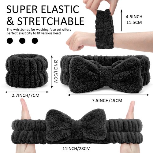 EIMMBD Face Wash Headband Wristband Set, Wrist Towels for Washing Face, Microfiber Face Washing Wristbands Makeup Headband Spa Wash Towel Band Absorbent Wrist Sweatband for Women (Black, 9 PCS)
