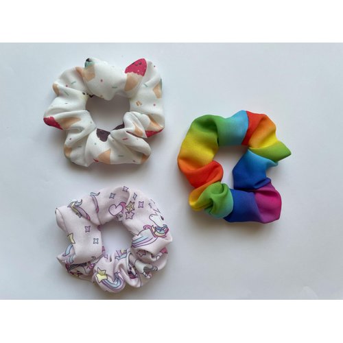 Generic Unicorn Hair Scrunchy Set, Rainbow Colors, Ice Cream Designs, 3 Pack, Pink,White,Rainbow