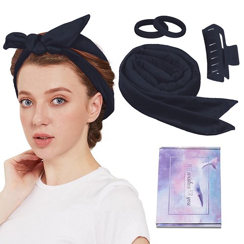 HaimaiLife Heatless Curling Rod Headband, 60' Extra Long Soft Hair Curlers to Sleep In, Hair Rollers with Clips and Scrunchies, Hair Accessories, Black