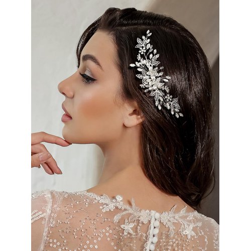 SWEETV Bride Wedding Hair Comb Rhinestone Bridal Accessories Pearl Hair Pieces, Hair Clips and Side Comb for Women and Girls