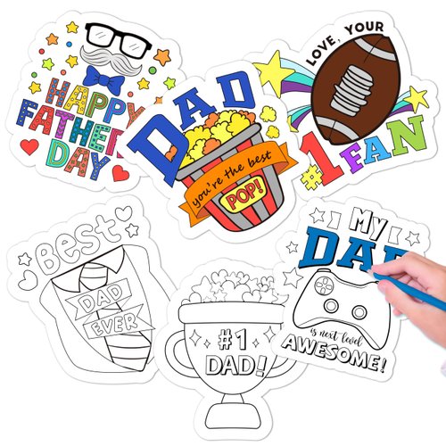 FMuimshouwo Color Your Own Father's Day Cards for Kids- 24Pcs Happy Father's Day Coloring Crafts Bulk Best Dad DIY Thankful Gift Cards Craft for Holiday Father's Day Classroom Home Fun Activities