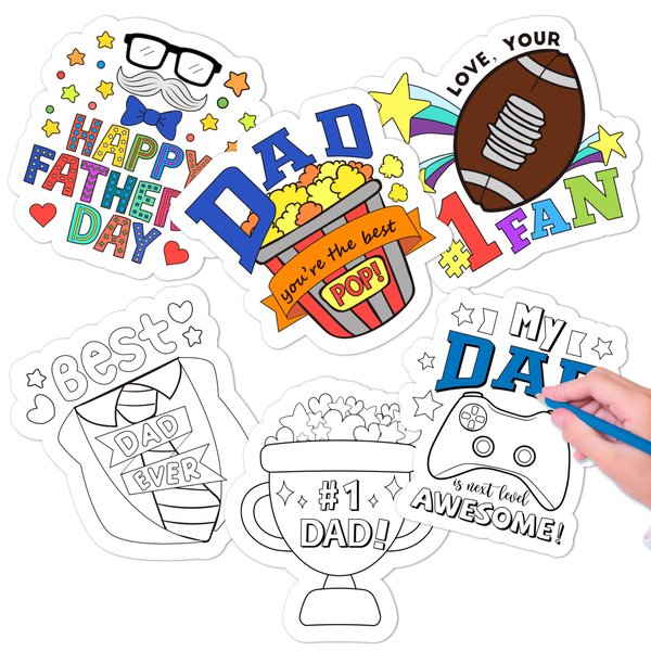 FMuimshouwo Color Your Own Father's Day Cards for Kids- 24Pcs Happy Father's Day Coloring Crafts Bulk Best Dad DIY Thankful Gift Cards Craft for Holiday Father's Day Classroom Home Fun Activities
