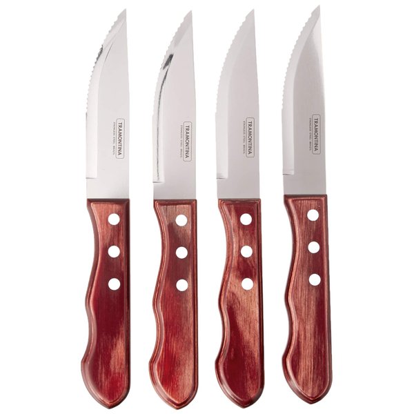 Tramontina Porterhouse Steak Knife Set Stainless Steel Polywood Handle 4-Piece, 80000/005DS