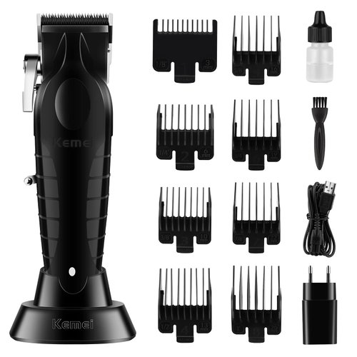 KEMEI Black Hair Clippers for Men， Adjustable Blade Cordless Clipper Professional Barber Clippers， USB Rechargeable Wireless Haircut Clippers km-2296