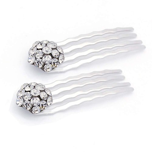 Small Decorative Hair Comb Mini Cluster Rhinestone Crystal Bridal Hair Comb, Set of Two, White