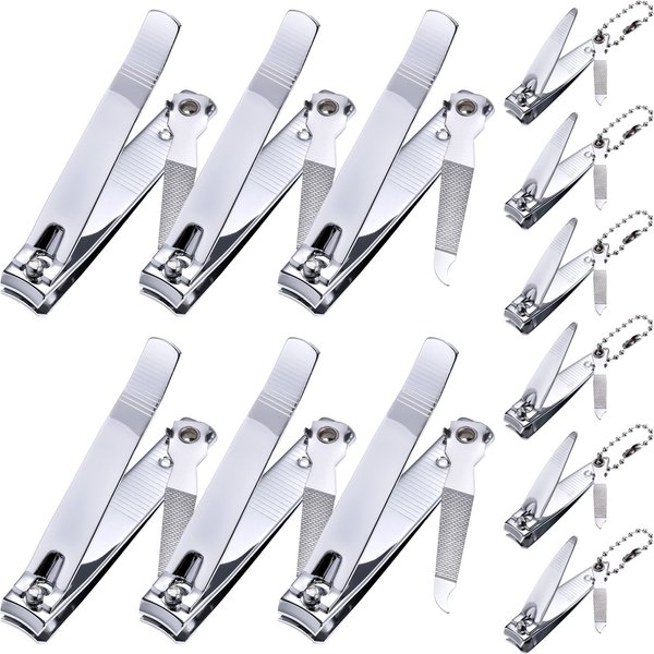 Bememo 12 Pieces Stainless Nail Clippers Set Fingernail Clippers and Toenail Clippers Nail Cutter Tool Set for Men and Women (12 Pieces, Fingernail and Toenail Clipper Set)