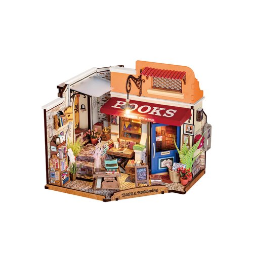 Rowood Miniature House Kit,Mini House Building Kit with LED,DIY Dollhouse Craft Kits for Adults,Birthday for Women Kids Ages 14+(Corner Bookstore)