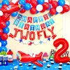 Two Fly Birthday Party Decoration Two fly for little guy Birthday Balloons Time Flies Birthday Decoration Airplane Birthday Party Decoration Airplane Birthday Banner (red)