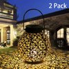 Solar Lanterns Outdoor Hanging Solar Lights Decorative Garden Lights Metal Waterproof Table Lamp for Patio Porch Backyard Pathway (2 Pack)