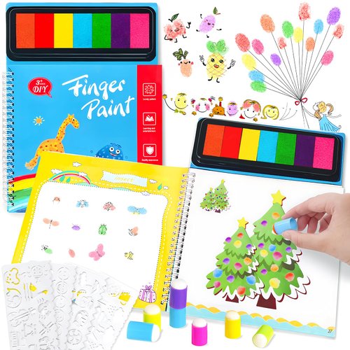 7 Color Fingerprint Coloring Book for Kids,Washable Finger Paint Set,Children's Finger Drawing Toys with Finger Cots and Painting Templates for Painting DIY Crafts,Gifts
