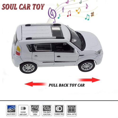 Toy Cars Diecast Car Models KIA Soul Model Cars,Pull Back Cars,Car Toy with Sound and Light for 3+ Year Old Boys(White)