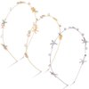 HINZIC 3pcs Rhinestone Starfish Headbands Handmade Pearl Seashell Mermaid Headbands Crystal Hair Hoops Bridal Headpiece Vine Tiara Beach Wedding Hair Accessories for Bride Women Girls Silver Gold
