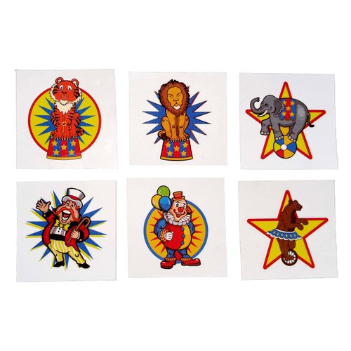 Temporary Tattoos Sticker Transfers for Children - ZOO ANIMAL Theme, BIG TOP CARNIVAL Theme, PIRATE Theme - 72 Piece Party Pack! (CARNIVAL)