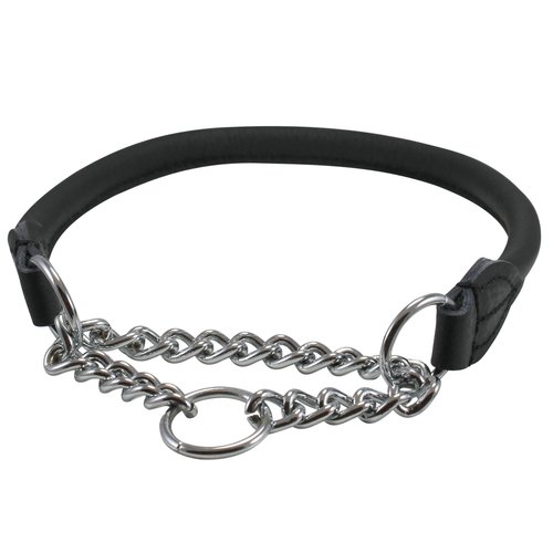Rolled Genuine Leather Martingale Dog Collar Choker Black 7 Sizes (#6 - Neck Circumf.15.5"-17.5")