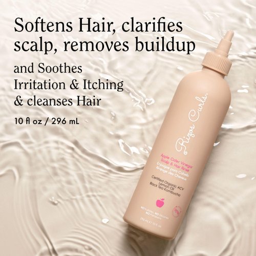 Rizos Curls Apple Cider Vinegar Scalp & Hair Rinse, Clarifies and Detox to Remove Product Buildup, Balance Oils, Revive Hair & Scalp, Enhances Softness & Shine, For All Hair Types 1a - 4c, 10 oz