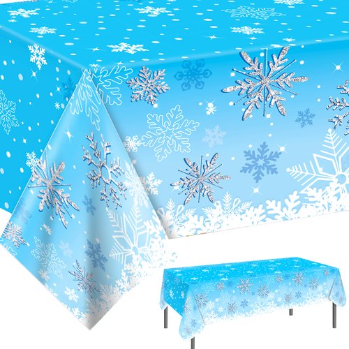 C L cooper life 2pcs Snowflake Tablecloths Winter Party Table Decorations Blue Snowflake Table Cover for Christmas Frozen Theme Birthday Party Winter Wonderland Party Supplies