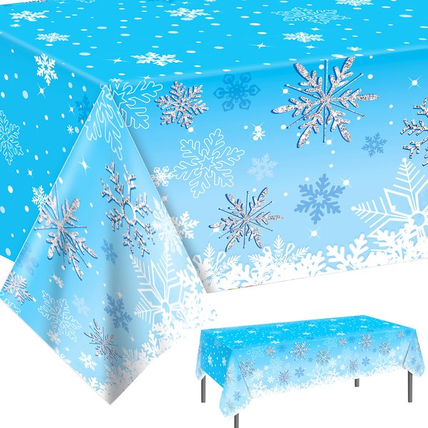 C L cooper life 2pcs Snowflake Tablecloths Winter Party Table Decorations Blue Snowflake Table Cover for Christmas Frozen Theme Birthday Party Winter Wonderland Party Supplies