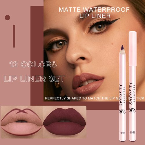 Domality 12 Colors Matte Lip Liner Pencil Set, 12Pcs Creamy Nude Lip Liner, Smooth Long Lasting Waterproof High Pigmented Lip Makeup Pencil