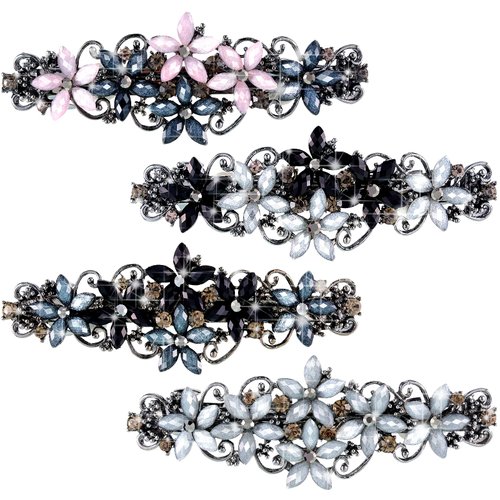 Janinka 4 Pcs Barrettes for Women Ladies, Rhinestones Hair Accessories Crystal Barrette Spring French Hair Clips for Women Wedding Hair Styling Tools