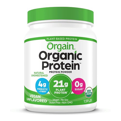 Orgain Organic Vegan Protein Powder, Natural Unsweetened - 21g of Plant Protein, 4g Prebiotic Fiber, Low Net Carbs, No Lactose Ingredients, No Added Sugar, Non-GMO, For Shakes & Smoothies, 1.59 lb