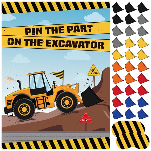 ASTARON Pin The Shovel on The Excavator Party Game with 30 Pcs Shovel Stickers for Car Theme Birt...