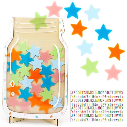 Personalized Stars Reward Jar for Kids, DIY, with Colorful Letter Stickers, Potty Training Reward Jar, Chore Chart, Magnetic Bulletin Board, Positive Behavior Chart for Classroom (Star)