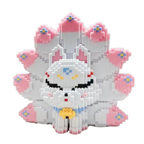 Nine Tailed Fox Animal Miniature Building Block Set, DIY Mini 3D Building Block Set, Gift for Children,Compatible with Lego (White Nine Tailed Fox)