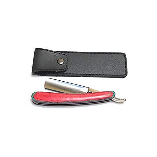 G.B.S Men's Shaving Straight Razor, Single Edge Stainless-steel Blade Folding Handle, Multi Colored Olive Wood Grain, Leather Protective Razor Case