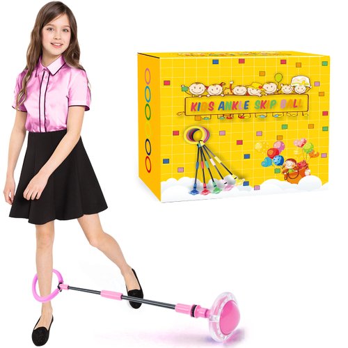 Cingfanlu Skip Ball for Kids, Skip it Foldable Colorful Flash Wheel Boys Girls Toys, Indoor Outdoor Jump Rope Game Toys for Adults and Age 5 6 7 8 9 10 Years Old (Pink)