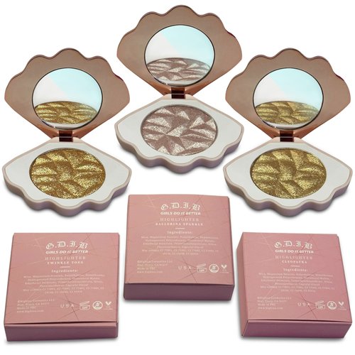 Three (3) Highlighting Face Powder Illuminator - Bighiza Girls Do It Better - Glow Highlighters Natural Shimmer Powder Makeup - 1 Pink Shimmer & 2 Gold Shimmer