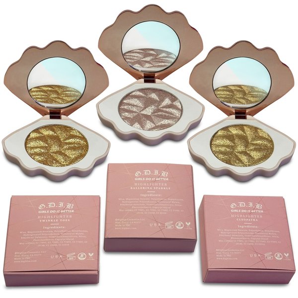 Three (3) Highlighting Face Powder Illuminator - Bighiza Girls Do It Better - Glow Highlighters Natural Shimmer Powder Makeup - 1 Pink Shimmer & 2 Gold Shimmer